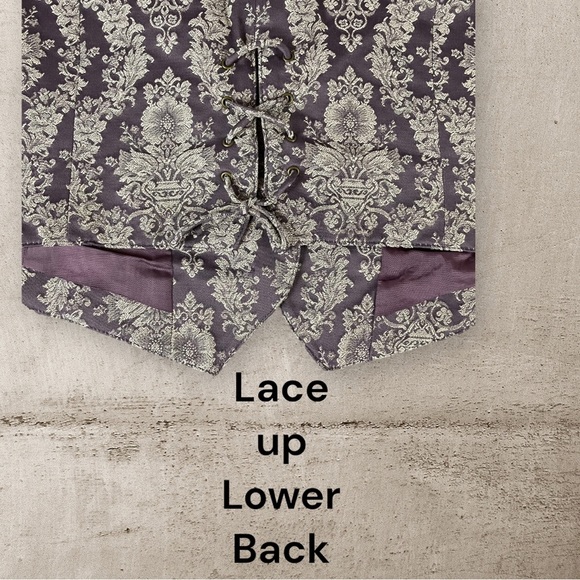 Liz Claiborne Vest Size 14 Purple Ivy Floral Jacquard Fabric Loop Buttons F534 - Picture 5 of 9